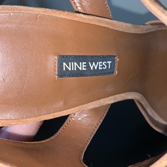 Nine West Winflower Chunky Block Heel Strappy Sandals Brown Leather - Picture 9 of 14